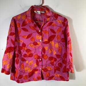 Womens Parisian Works Linen Button Top Floral Pink Red Orange PM‎